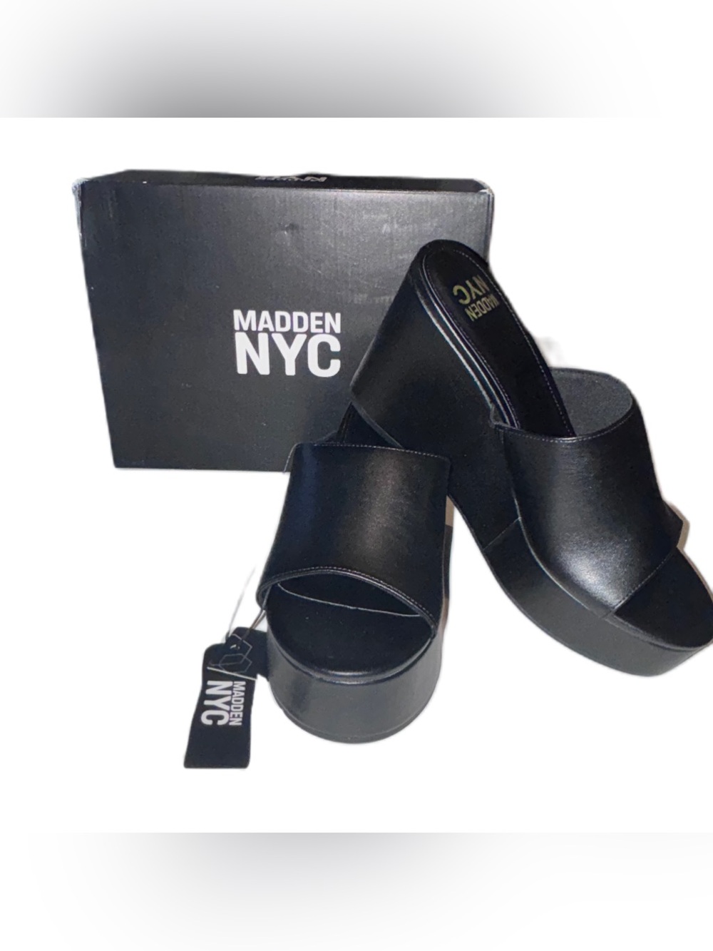 Madden NYC Black Platform Boho Wedge Slide on Sandals - Women's 11 - Picture 8 of 14